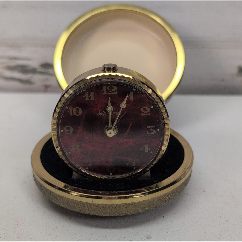 Seth Thomas Wind‎ Up Travel Alarm Clock Folding Case Vintage Gold Tone